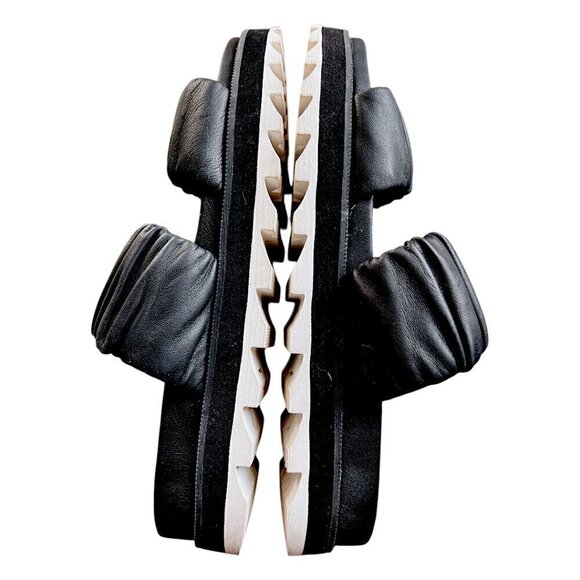 SOREL Roaming Two Strap Black Leather Sporty Comfy Slip On Slide Lug Sole Size 7 - Picture 11 of 13